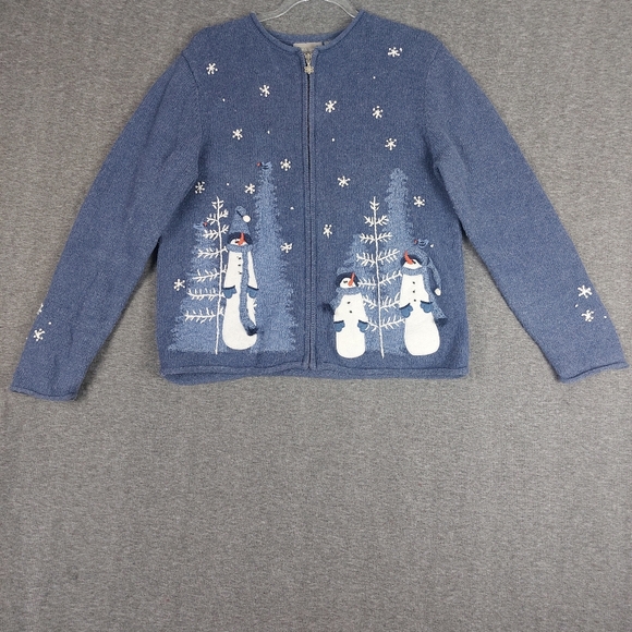 croft & barrow Sweaters - CROFT & BARROW BLUE EMBROIDERED SNOWMAN WINTER HOLIDAY CHRISTMAS CARDIGAN SZ M